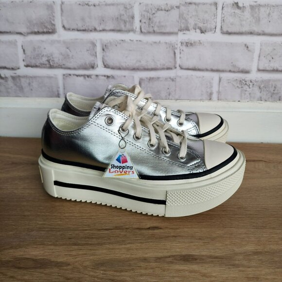 ⭐Converse Chuck Taylor Lift Double Stack 9.5 Women Shoes Sneaker Silver A16406C - Picture 10 of 12
